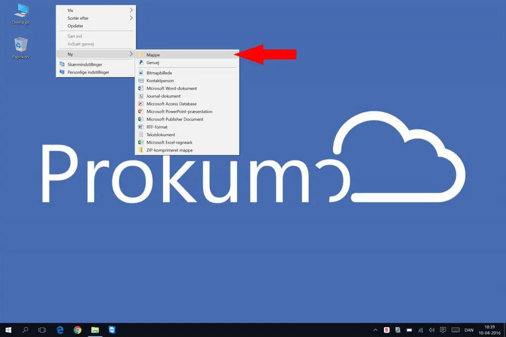 Lav en ny mappe på skrivebordet