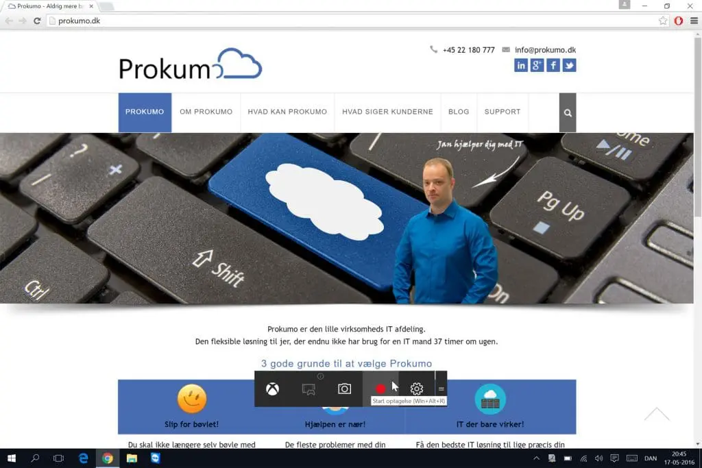 Klik på optageknappen og optag video i Windows 10