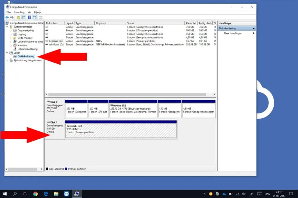 Vil slette din harddisk skal du vælge diskhåndtering...