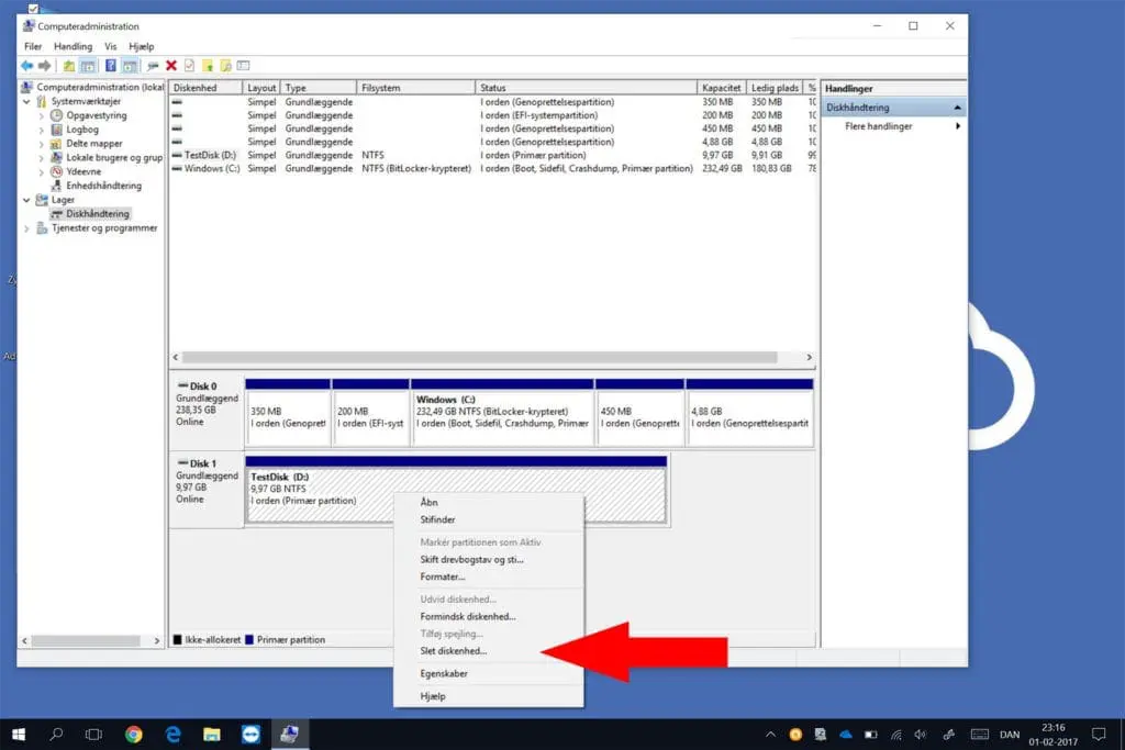 Vælg slet diskenhed...
