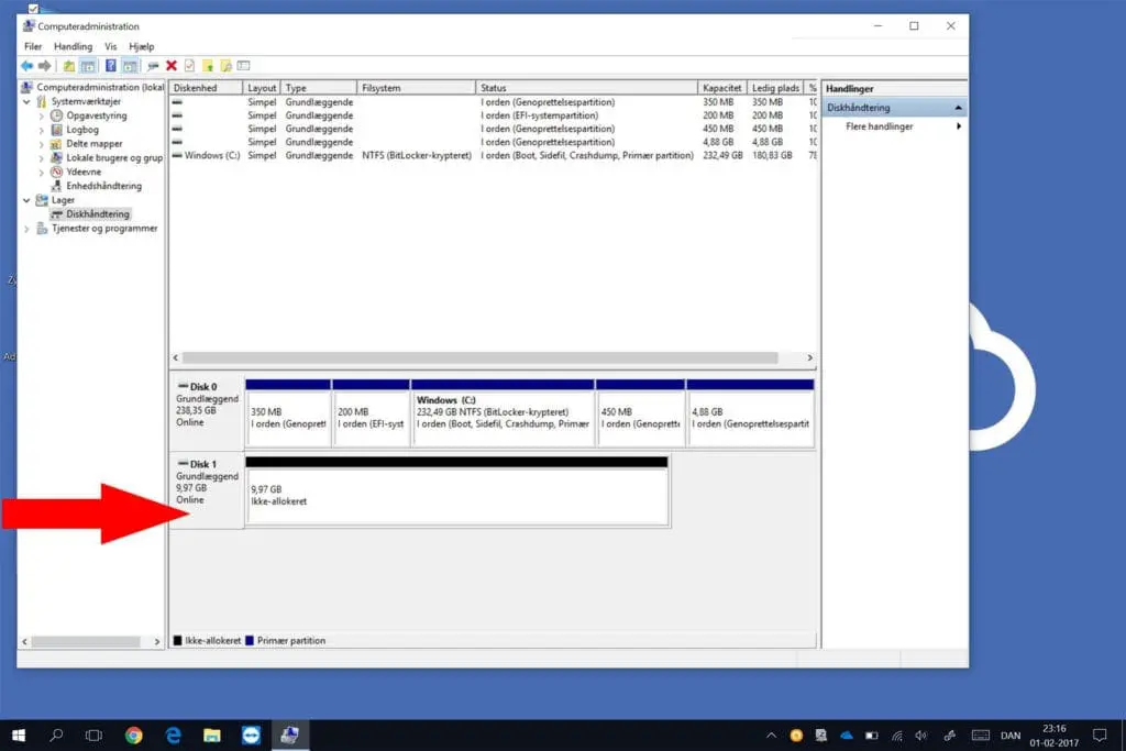 Diskpartitionen er nu slettet