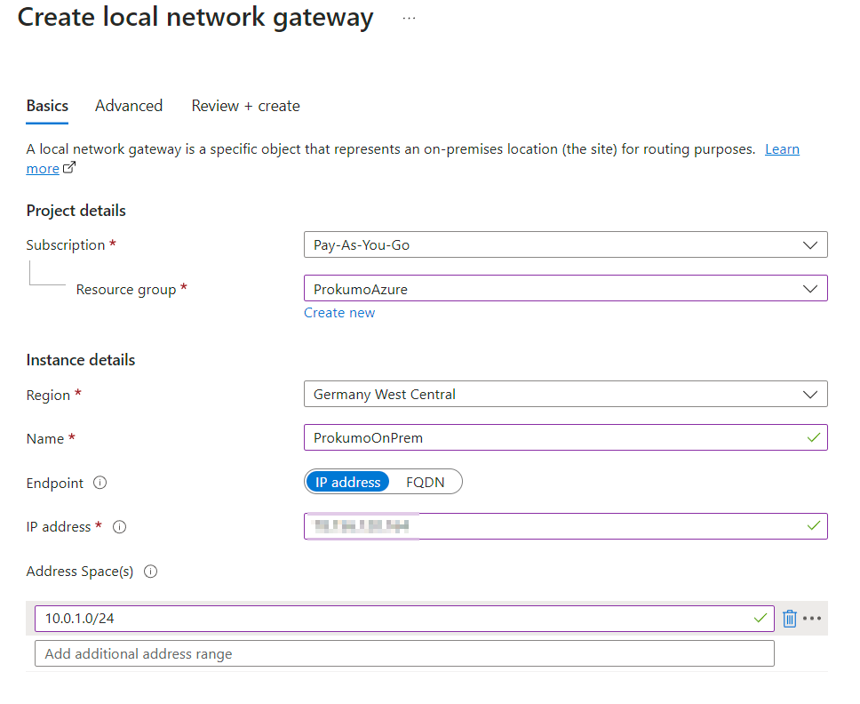 create local network gateway i azure